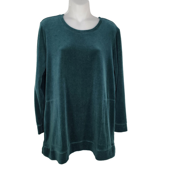 Denim&Co Tops - Denim & Co Shirt Top Womens Size MP Velour Tunic Green Pull On Pockets A390300